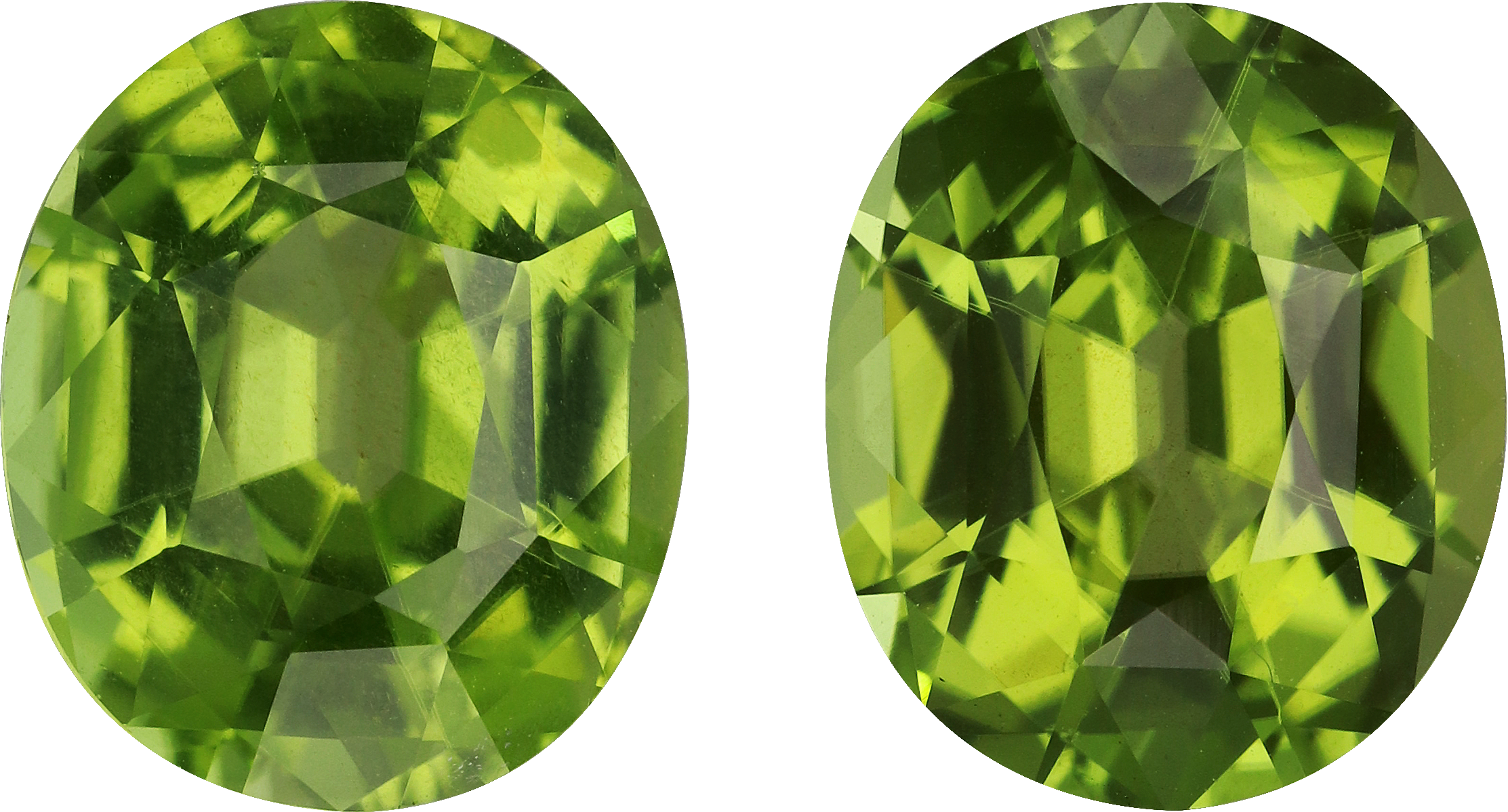 Oval cut peridot, 9.6 by 8.1 mm, shown at actual size