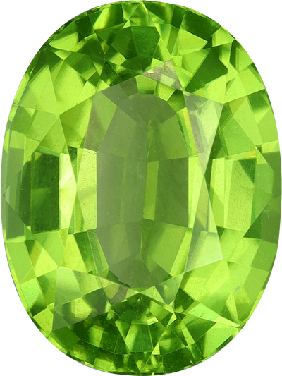 Oval cut peridot, 10.63 by 8.02 mm, shown at actual size