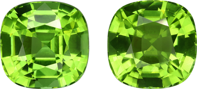 Cushion cut peridot, 10.9 by 10.84 mm, shown at actual size