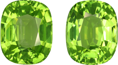 Cushion cut peridot, 12.76 by 10.38 mm, shown at actual size