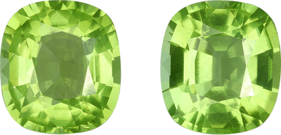 Cushion cut peridot, 9.51 by 8.5 mm, shown at actual size