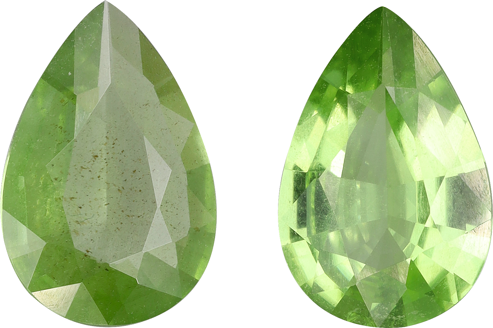 Pear cut peridot, 11.34 by 7.56 mm, shown at actual size