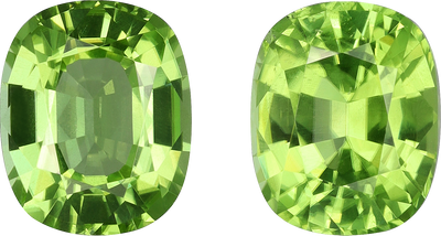 Cushion cut peridot, 8.91 by 7.28 mm, shown at actual size