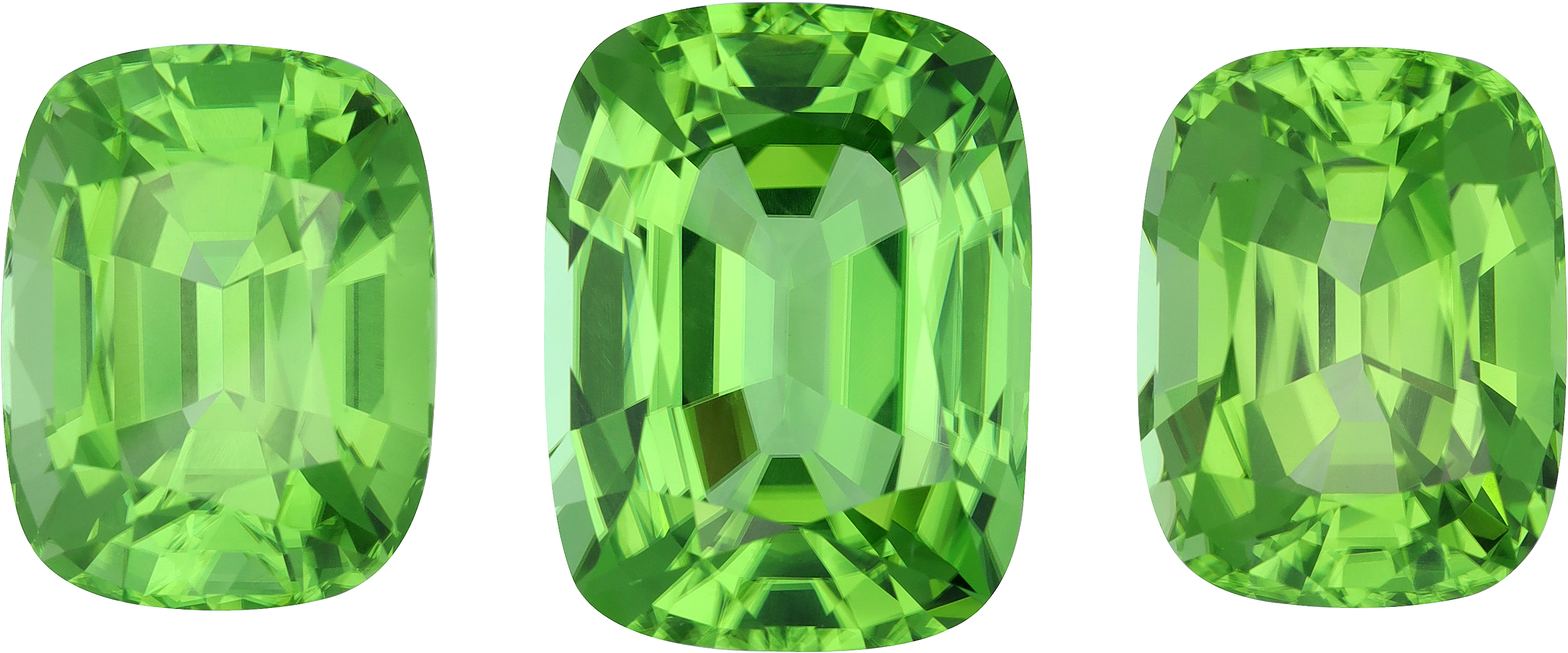 Cushion cut peridot, 17.3 by 13.32 mm, shown at actual size