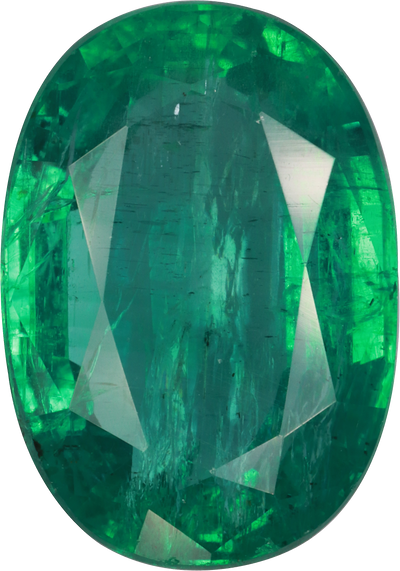Oval cut zambian emerald, 17.05 by 11.97 mm, shown at actual size