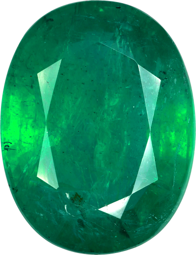Oval cut zambian emerald, 20.13 by 15.44 mm, shown at actual size