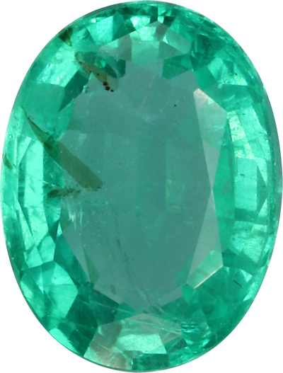 Oval cut zambian emerald, 9.59 by 7.29 mm, shown at actual size