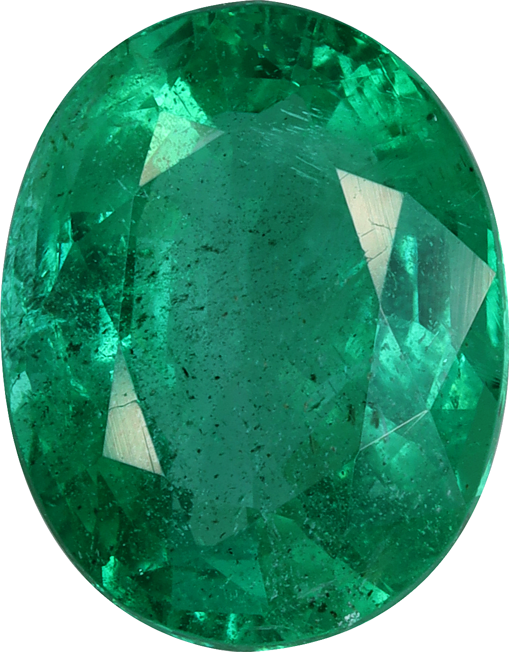 Oval cut zambian emerald, 11.94 by 9.35 mm, shown at actual size