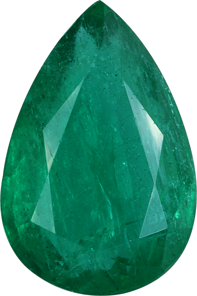 Pear cut zambian emerald, 14.72 by 9.84 mm, shown at actual size
