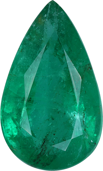 Pear cut zambian emerald, 13.15 by 7.98 mm, shown at actual size
