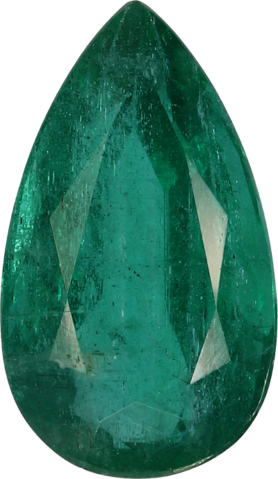 Pear cut zambian emerald, 15.03 by 8.72 mm, shown at actual size