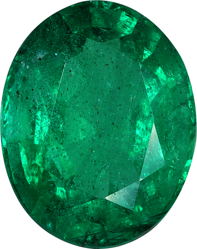 Oval cut zambian emerald, 9.89 by 7.82 mm, shown at actual size