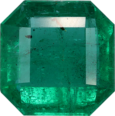 Square cut zambian emerald, 7.78 by 7.74 mm, shown at actual size