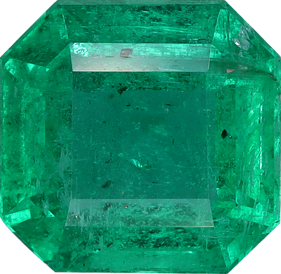 Square cut zambian emerald, 7.5 by 7.31 mm, shown at actual size