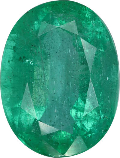 Oval cut zambian emerald, 10.09 by 7.64 mm, shown at actual size