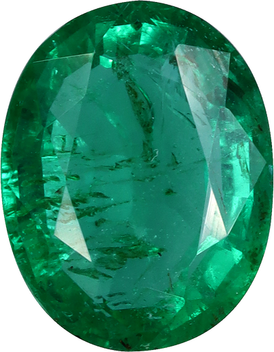 Oval cut zambian emerald, 9.22 by 7.21 mm, shown at actual size