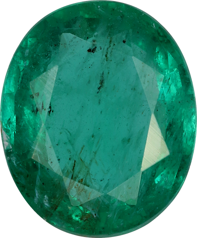 Oval cut zambian emerald, 9.45 by 7.92 mm, shown at actual size
