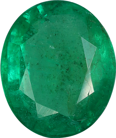 Oval cut zambian emerald, 10.7 by 9.07 mm, shown at actual size