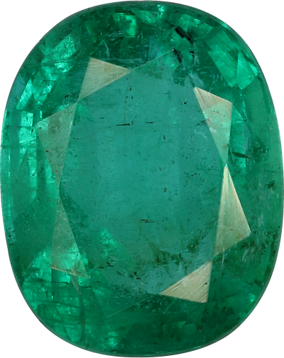 Oval cut zambian emerald, 8.86 by 7.03 mm, shown at actual size