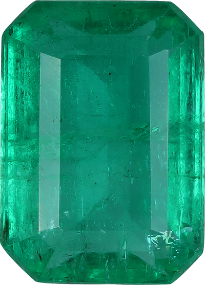 Rectangular cut zambian emerald, 10.49 by 7.52 mm, shown at actual size