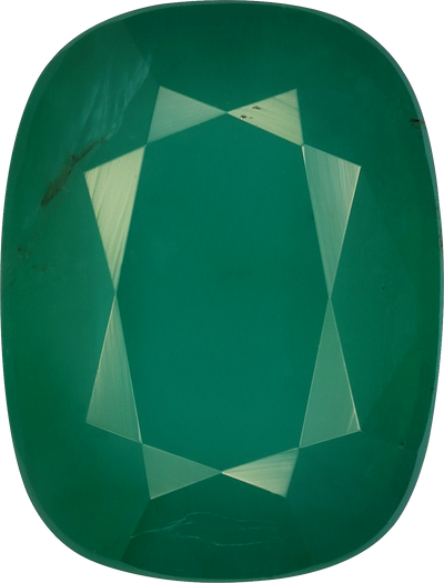 Cushion cut zambian emerald, 10.36 by 7.92 mm, shown at actual size