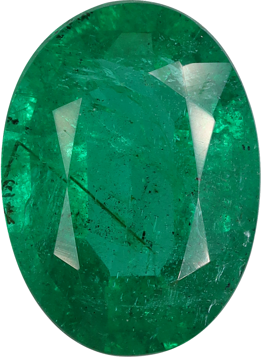 Oval cut zambian emerald, 11.7 by 8.6 mm, shown at actual size