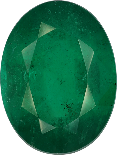 Oval cut zambian emerald, 9.19 by 7 mm, shown at actual size