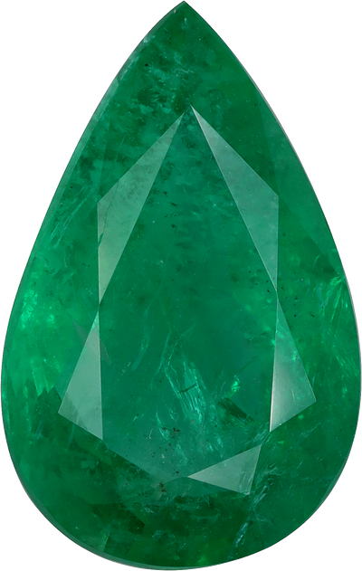 Pear cut zambian emerald, 19.2 by 12.15 mm, shown at actual size