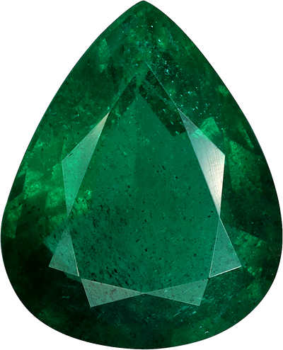 Pear cut zambian emerald, 12.62 by 10.16 mm, shown at actual size