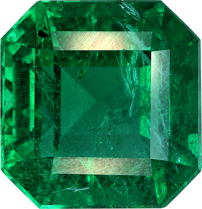 Square cut zambian emerald, 8.92 by 8.69 mm, shown at actual size