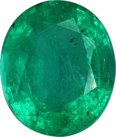 Oval cut zambian emerald, 13.27 by 11.25 mm, shown at actual size