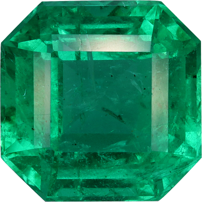 Square cut zambian emerald, 8.24 by 8.19 mm, shown at actual size