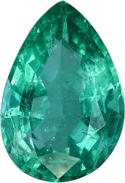 Pear cut zambian emerald, 9.17 by 6.26 mm, shown at actual size