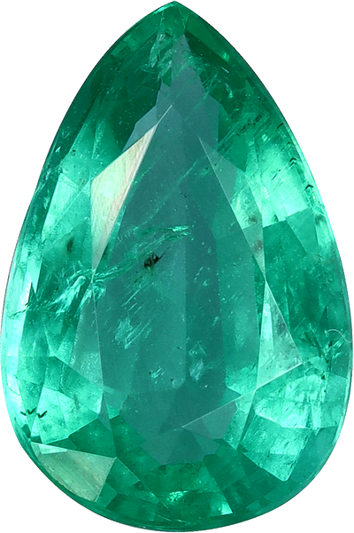 Pear cut zambian emerald, 10.27 by 6.84 mm, shown at actual size