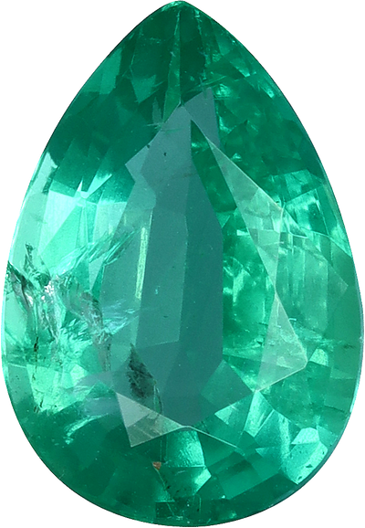 Pear cut zambian emerald, 9.15 by 6.3 mm, shown at actual size