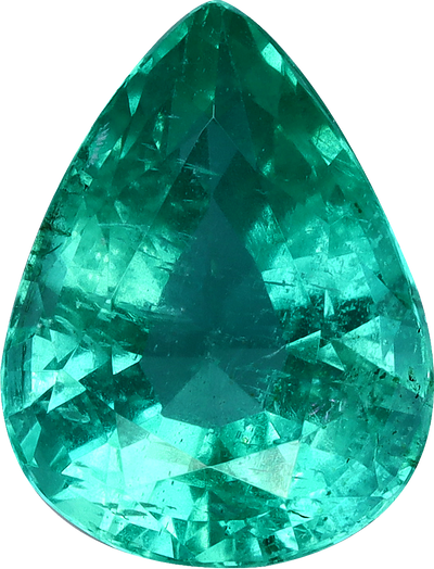 Pear cut zambian emerald, 9.95 by 7.62 mm, shown at actual size