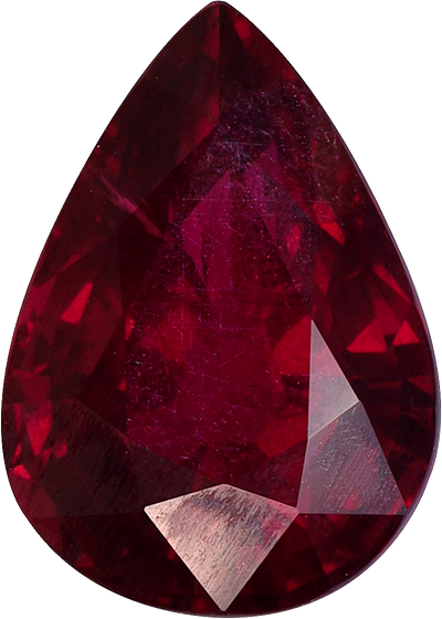 Pear cut mozambique ruby, 9.67 by 6.93 mm, shown at actual size