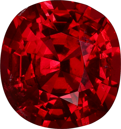 Cushion cut red spinel, 9.86 by 9.22 mm, shown at actual size