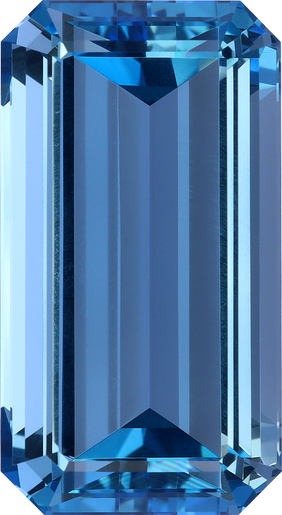 Rectangular cut aquamarine, 26.35 by 14.43 mm, shown at actual size