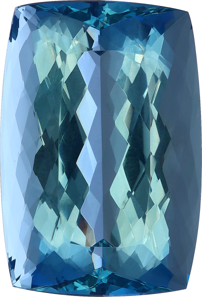 Cushion cut aquamarine, 20.56 by 14.01 mm, shown at actual size