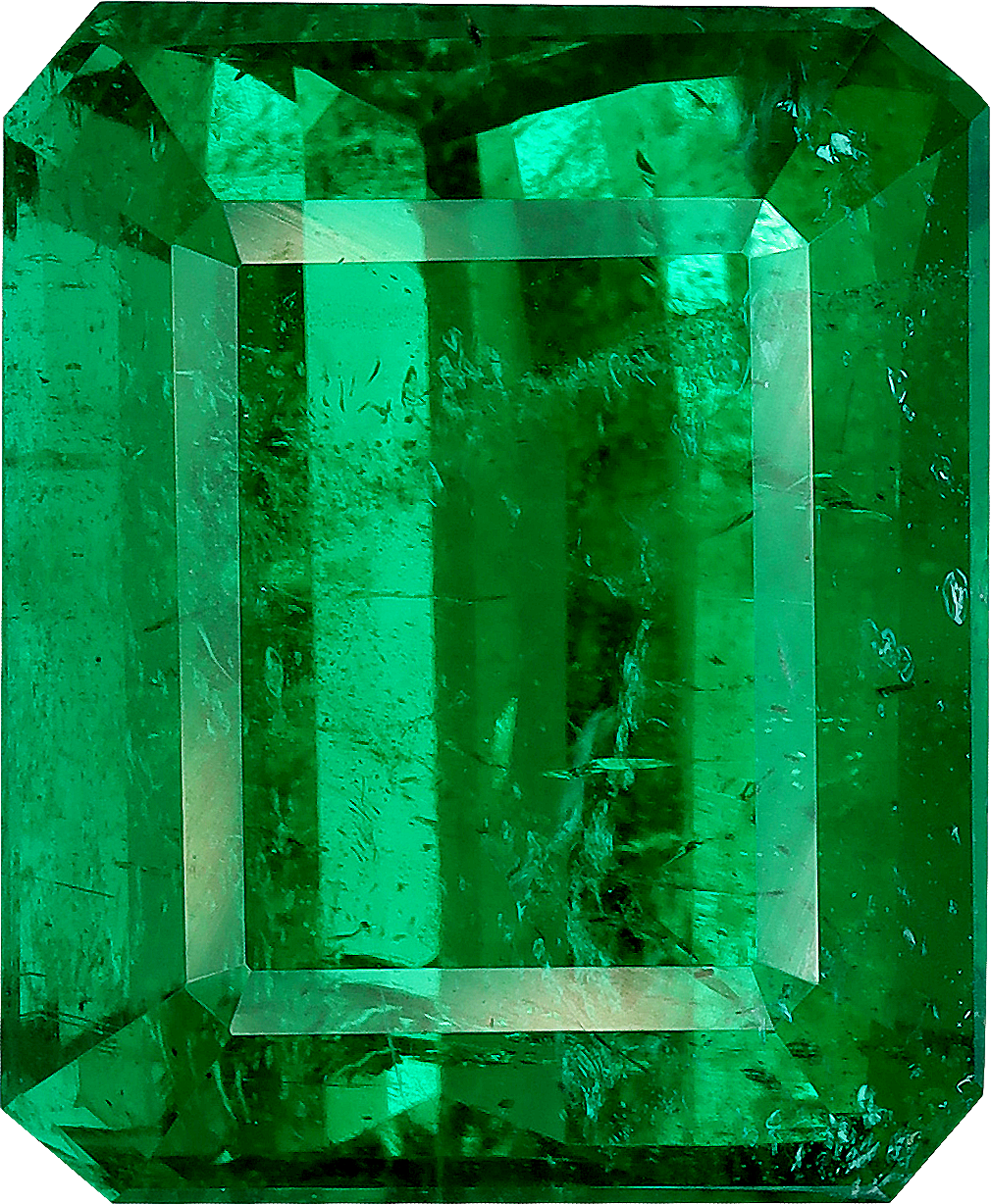 Rectangular cut panjshir emerald, 16.35 by 13.41 mm, shown at actual size