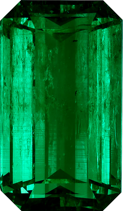 Rectangular cut panjshir emerald, 18.81 by 10.93 mm, shown at actual size