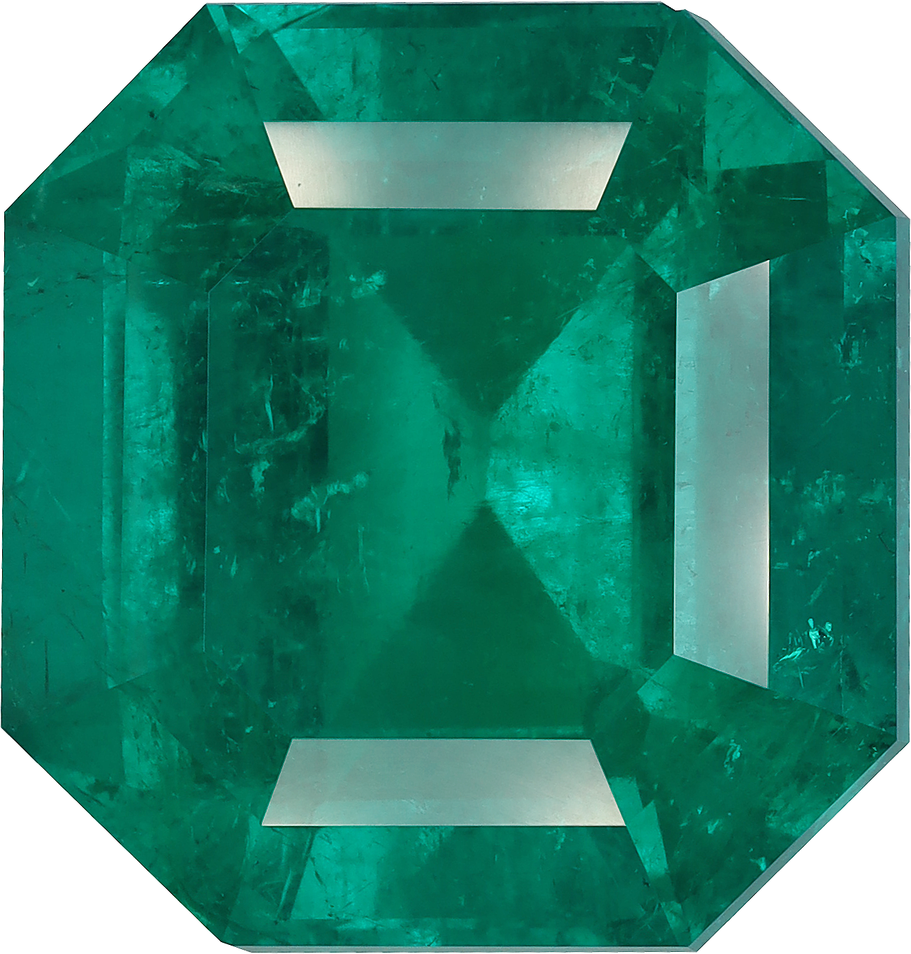 Square cut zambian emerald, 21.21 by 20.3 mm, shown at actual size