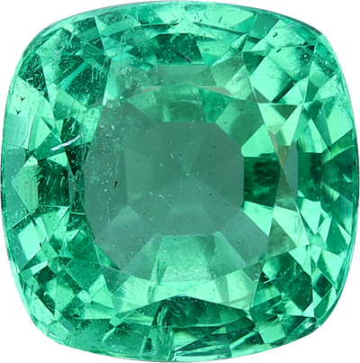 Cushion cut zambian emerald, 7.02 by 6.98 mm, shown at actual size