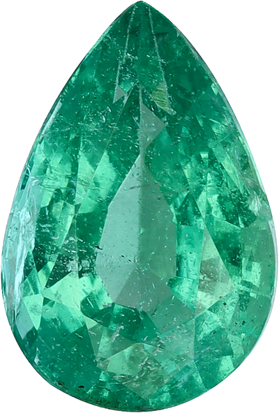 Pear cut zambian emerald, 8.79 by 5.88 mm, shown at actual size