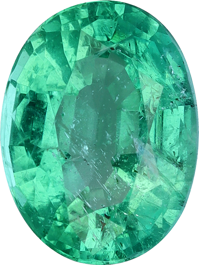 Oval cut zambian emerald, 8.14 by 6.09 mm, shown at actual size