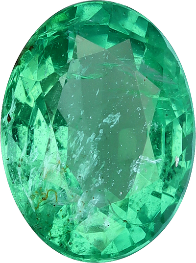 Oval cut zambian emerald, 8.06 by 6.01 mm, shown at actual size