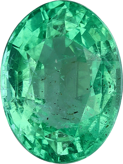 Oval cut zambian emerald, 8.38 by 6.31 mm, shown at actual size