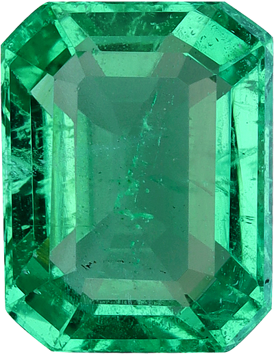 Rectangular cut zambian emerald, 7.8 by 6 mm, shown at actual size