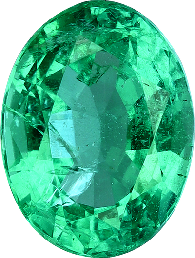 Oval cut zambian emerald, 8.15 by 6.14 mm, shown at actual size